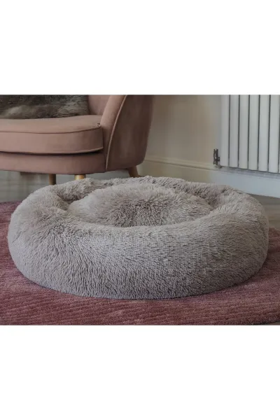 Image of Calming Shaggy Faux Fur Pet Bed - Size: XL - Grey