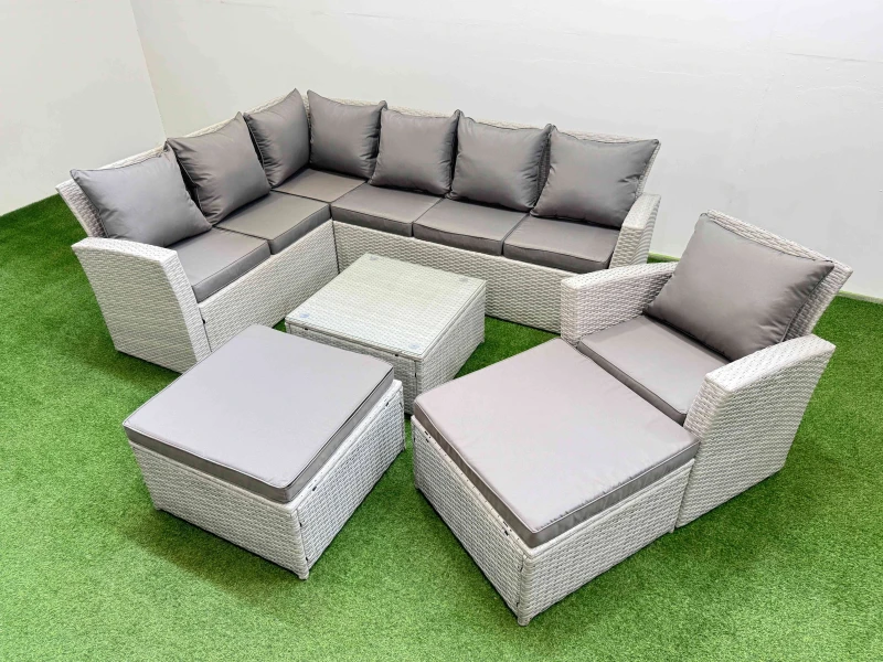 Image of Fimous 9 Seater Corner Sofa Sets with Coffee Table Chair 2 Big Stools Light Grey Light Grey Unisex