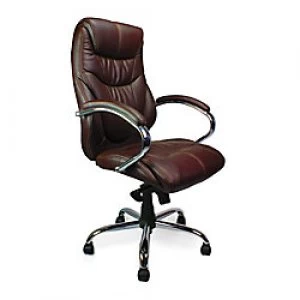 Image of Nautilus Designs Ltd. High Back Luxurious Leather Faced Synchronous Executive Armchair with Integral headrest and Chrome Base Brown