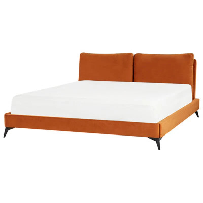 Image of Beliani Bed Velvet Melle 180 X 200 Cm (Eu Super King) Orange