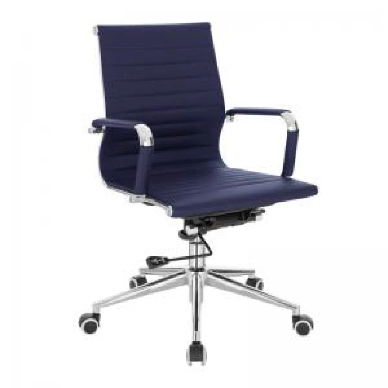 Image of Aura Nautilus Designs Aura Contemporary Medium Back Bonded Leather Executive Office Chair With Fixed Arms Blue - BCL/8003/BL BCL/8003/BL