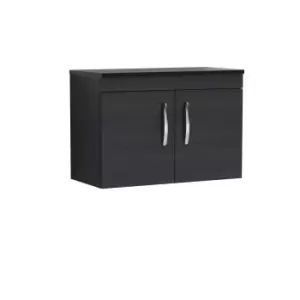 Image of Nuie Athena 800 Wall Hung 2-door Vanity & Sparkling Black Worktop - Black Woodgrain
