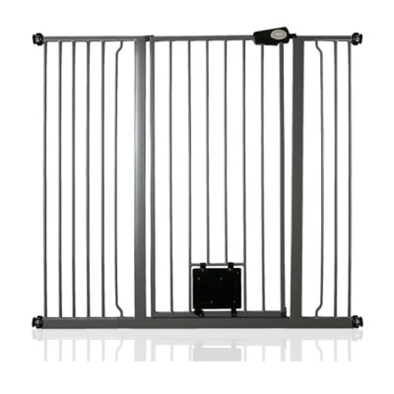 Image of Bettacare Pet Gate With Lockable Cat Flap, 120.3Cm - 127.9Cm, Slate Grey, 104Cm In Height
