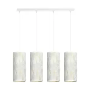 Image of Karli White Bar Pendant Ceiling Light with White Fabric Shades, 4x E14
