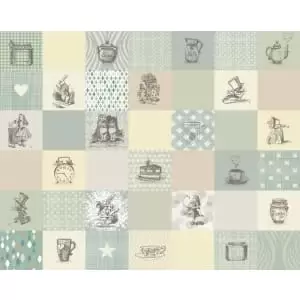 Image of Origin Murals Alice In Wonderland Retro Illustrations Natural Wall Mural - 3.5 x 2.8m