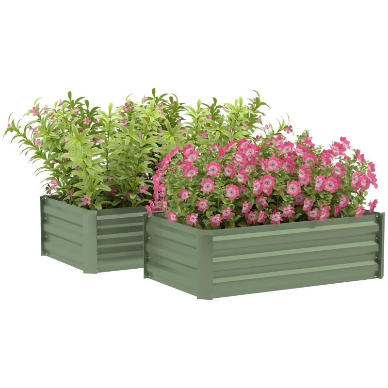 Image of Outsunny Set of 2 Galvanised Raised Garden Bed - Green TJ Hughes 5061025096145