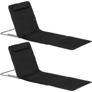 Image of Outsunny 2 Pieces Outdoor Beach Mat Steel Reclining Chair Set w/ Pillow Black - Black