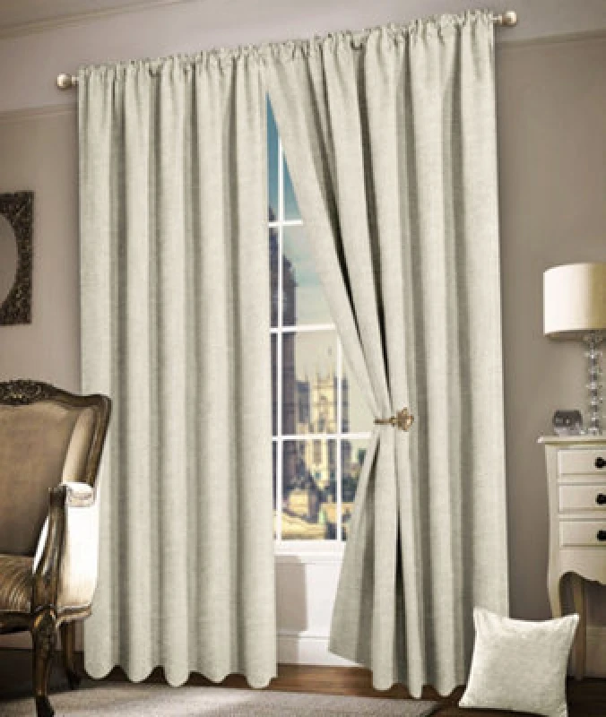 Image of Intimates Luxury Plain Chenille Eyelet Curtains in Cream Size: 228cm width x 183cm drop Cream Unisex 228cm width x 183cm drop