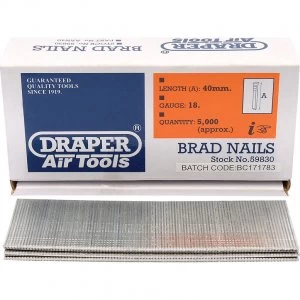 Image of Draper 18 Gauge Brad Nails 40mm Pack of 5000