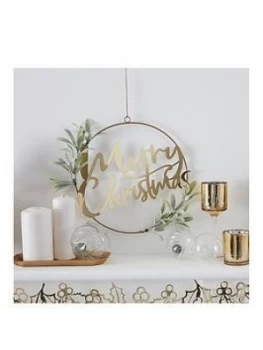 Image of Ginger Ray Gold Merry Christmas Wreath With Foliage