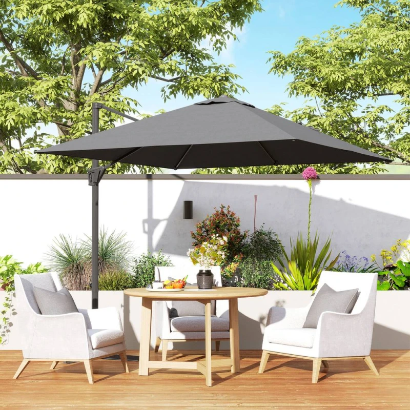 Image of OUTSUNNY Square Cantilever Roma Parasol 360 Degree Rotation Crank, Dark Grey Dark Grey Unisex