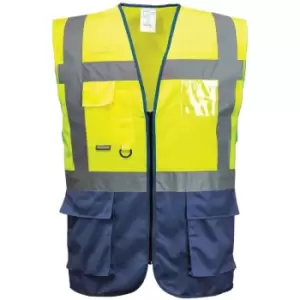 Image of Portwest Hi Vis Executive / Manager Vest / Safetywear (L) (Yellow/ Navy) - Yellow/ Navy