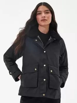 Image of Barbour International Aprila Leopard Lined Wax Jacket - Black, Size 10, Women