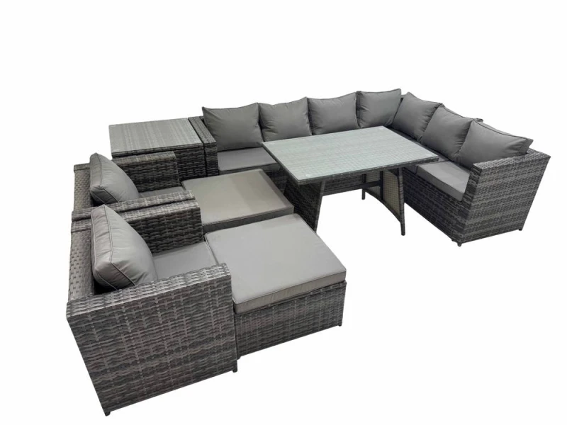 Image of Fimous Patio Furniture Sets with Dining Table 2 Stools Side Table in Dark Grey Dark Grey Unisex