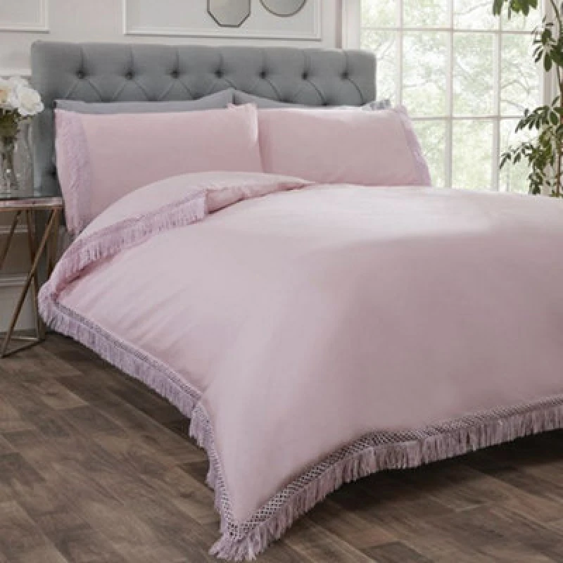Image of Rapport Home Tia Trellis Tasseled Duvet Set with Pillowcase Dusty Pink