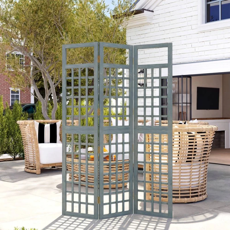 Image of OUTSUNNY 3-Panel Garden Privacy Screen, Foldable Wooden Divider, Grey Grey Unisex