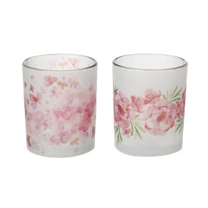 Image of Pink Floral Motif T-Light Holder Set of 2 By Heaven Sends