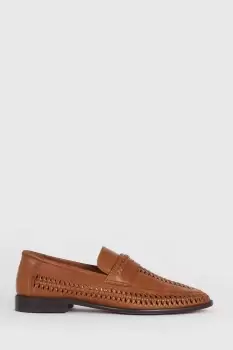 Image of Brown Leather Basket Weave Loafers