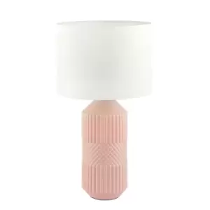 Image of Rhombu Geometric Textured Ceramic Cylinder Table Lamp Pink/White