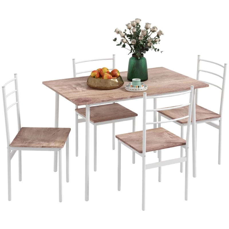 Image of HOMCOM 5 Piece Dining Table and Chairs Set, Space Saving Table and 4 Chairs White - Homcom 5056725523206