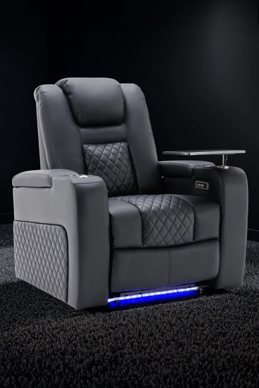 Image of More4Homes Broadway Cinema Electric Recliner Chair USB Charging LED Base With Tray (Black)