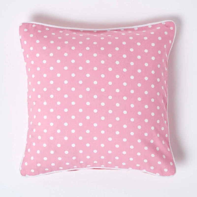 Image of Homescapes Cotton Pink Polka Dots Cushion Cover, 45 X 45 Cm