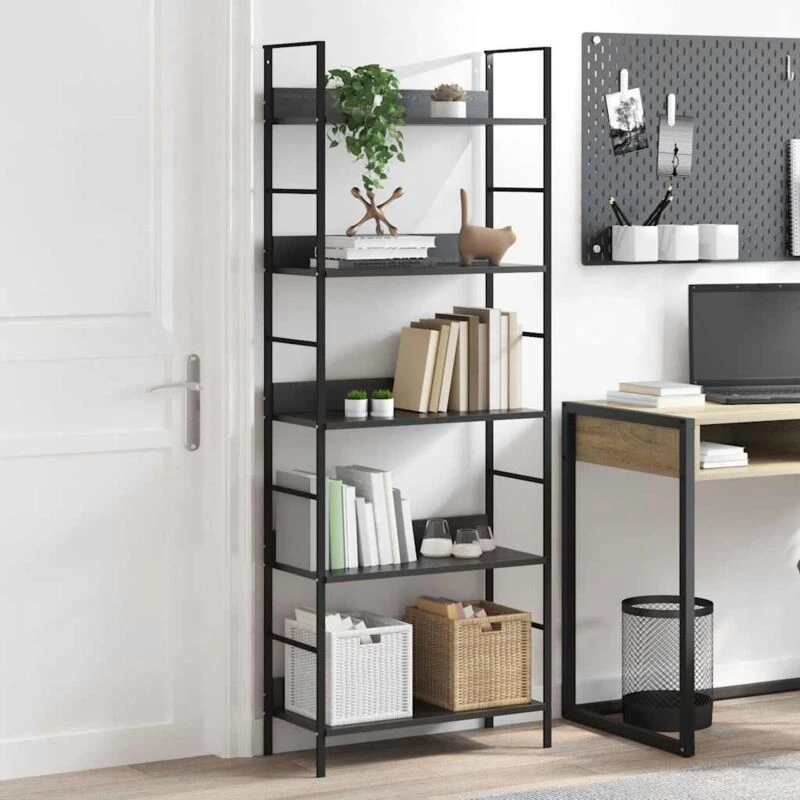 Image of VIDAXL Vidaxl - 5-Layer Book Shelf Black 60x27.6x158.5cm Engineered Wood 8719883890623