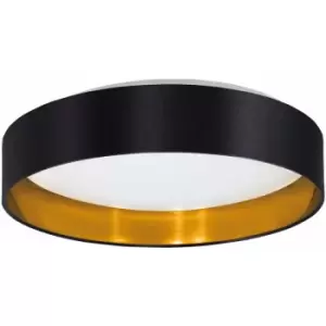 Image of Flush Ceiling Light Colour White Shade Black Gold Fabric Bulb LED 24W Included