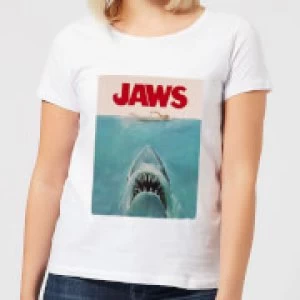 Image of Jaws Classic Poster Womens T-Shirt - White - S
