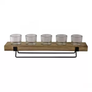 Image of 5 Piece Glass, Wood & Metal Tealight Holder