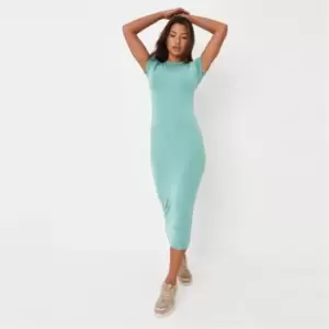 Image of Missguided Basic Short Sleeve Crew Neck Bodycon Dress - Blue