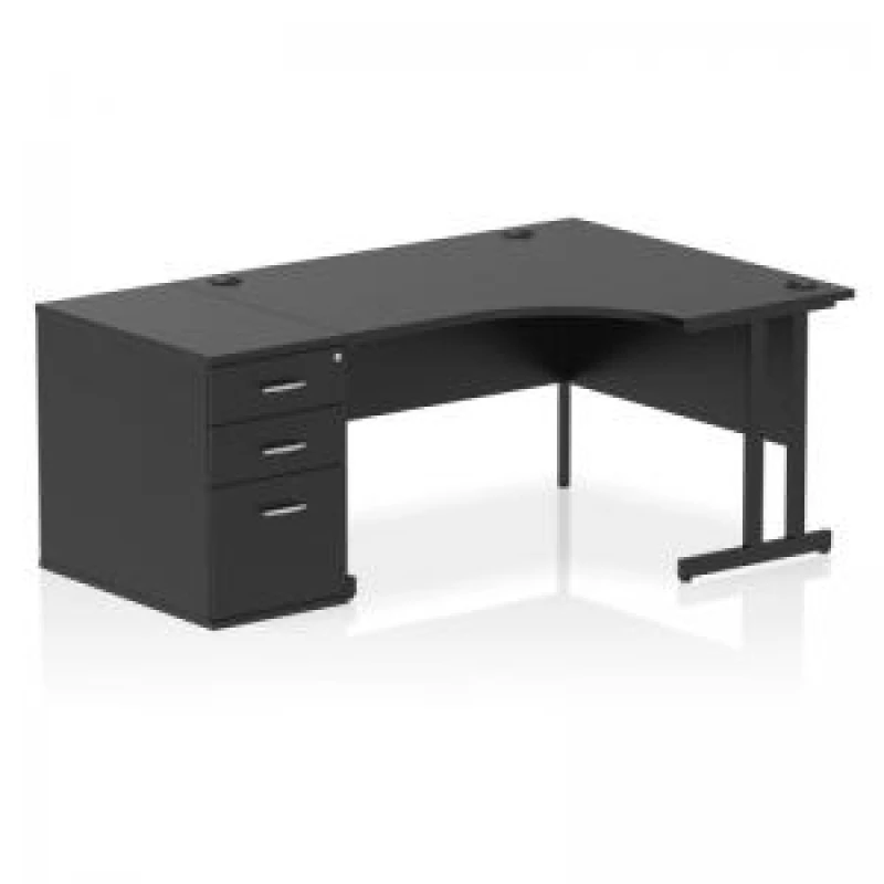 Image of Impulse Impulse 1400mm Right Crescent Office Desk Black Top Black Cantilever Leg Workstation 800 Deep Desk High Pedestal IWSRC148BCBLK