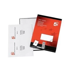 Image of 5 Star Multipurpose Labels Laser 2 per Sheet 199.6x143.5mm White 200 Labels