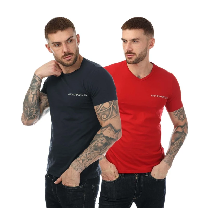 Image of Emporio Armani 2 Pack Underwear Logo T-Shirt Red Navy male S