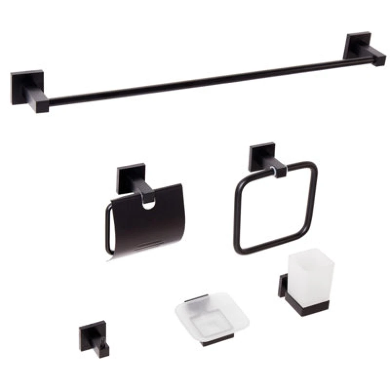 Image of Beliani 6 Piece Bathroom Hardware Set Uvita With Towel Bars And Hooks Black