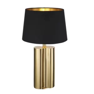Image of Calan Table Lamp Gold Effect Plate, Black Cotton Fabric Shade