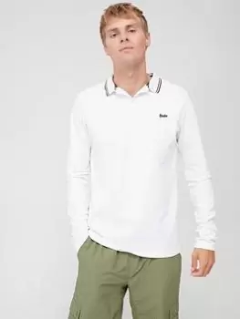 Image of Superdry Tipped Long Sleeve Polo Shirt - White, Size S, Men