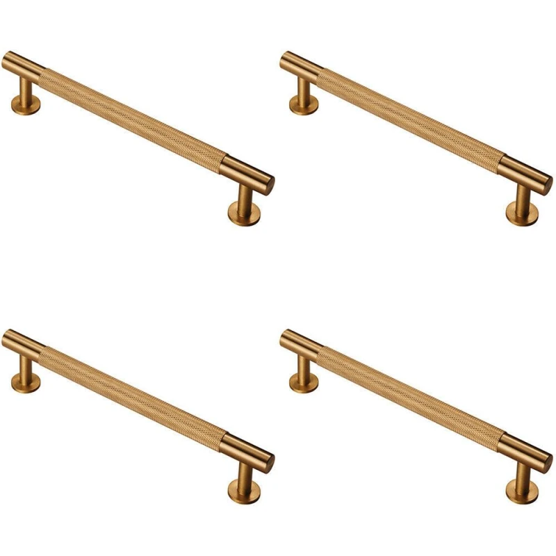 Image of Loops 4x Knurled Bar Door Pull Handle 190 x 13mm 160mm Fixing Centres Satin Brass Metallics unisex