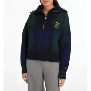 Image of Checked Half Zip Jumper in Cotton Mix