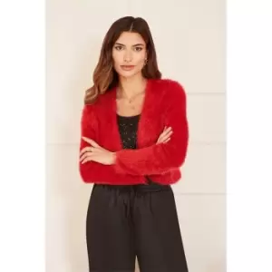 Image of Yumi Red Eyelash Knit Bolero - Red