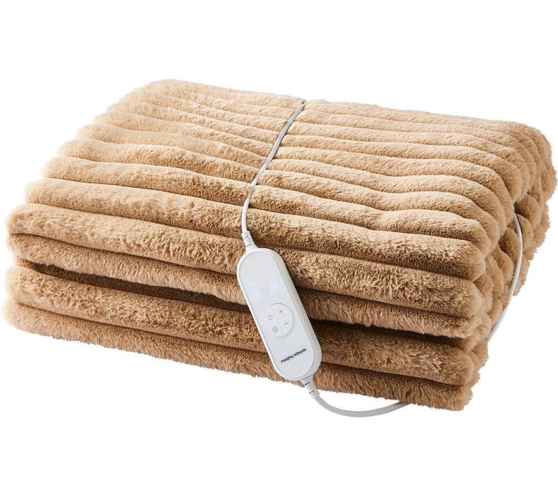 Image of Morphy Richards EverCosy Luxury Striped Fleece Heated Throw - Mocha, 160 x 130cm 5056765401885