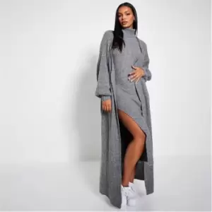 Image of I Saw It First Recycled Blend Oversized Cosy Knit Longline Cardigan Co-Ord - Grey