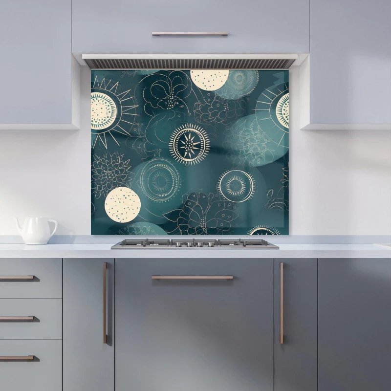 Image of Warren Reed - Designer Blue Moon & Sun Kitchen Splashback in Green Size: 700mm x 650mm Green Unisex 700mm x 650mm