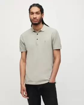 Image of AllSaints Mens Cotton Slim Fit Reform Short Sleeve Polo Shirt, Green, Size: M, Green