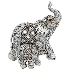 Image of Silver Diamond Elephant Mum & Baby Ornament