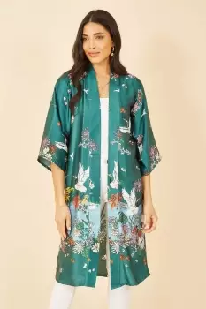 Image of Green Satin Crane Border Kimono