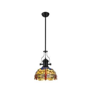 Image of Worcester, Ceiling Pendant E27 With 30cm Tiffany Shade, Matt Black, Blue, Orange, Crystal