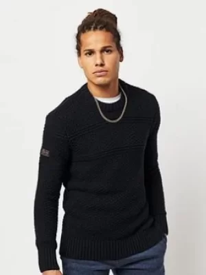 Image of Superdry Jacob Cable Crew Knit, Navy, Size S, Men