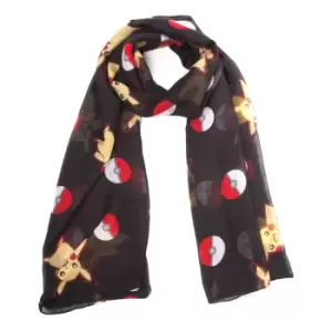 Image of POKEMON Adult Female Pikachu & Pokeballs Scarf, One Size, Black