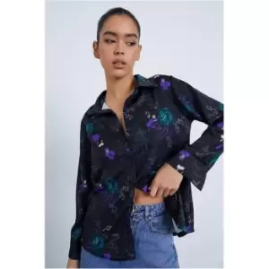 Image of I Saw It First Black Oriental Print Satin Shirt - Black